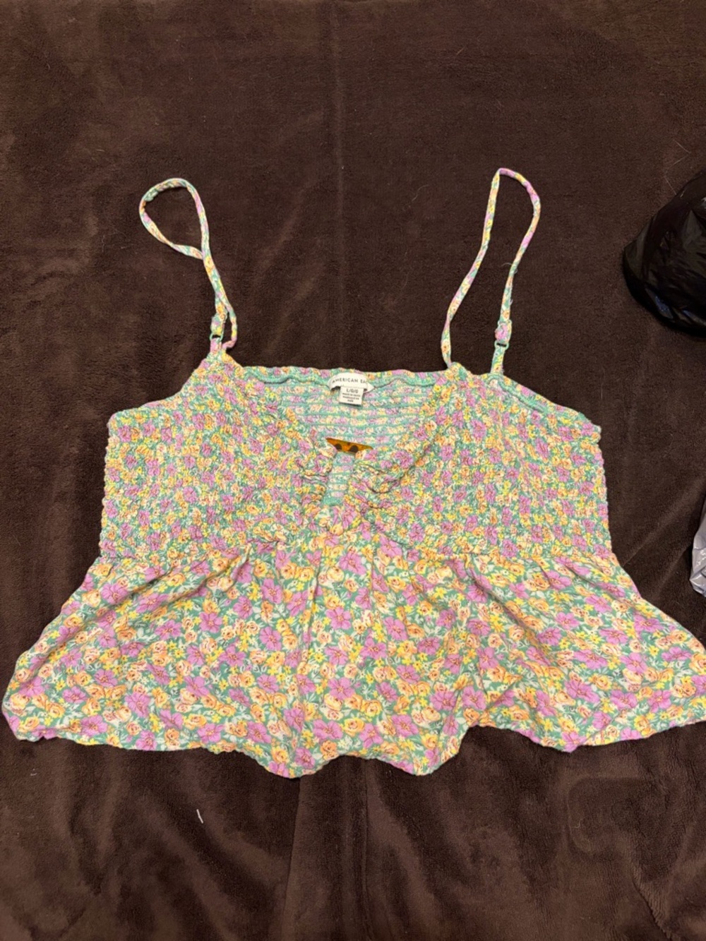 American Eagle Outfitters Pastel Floral Smocked Tank Top - Pink, Yellow, Green